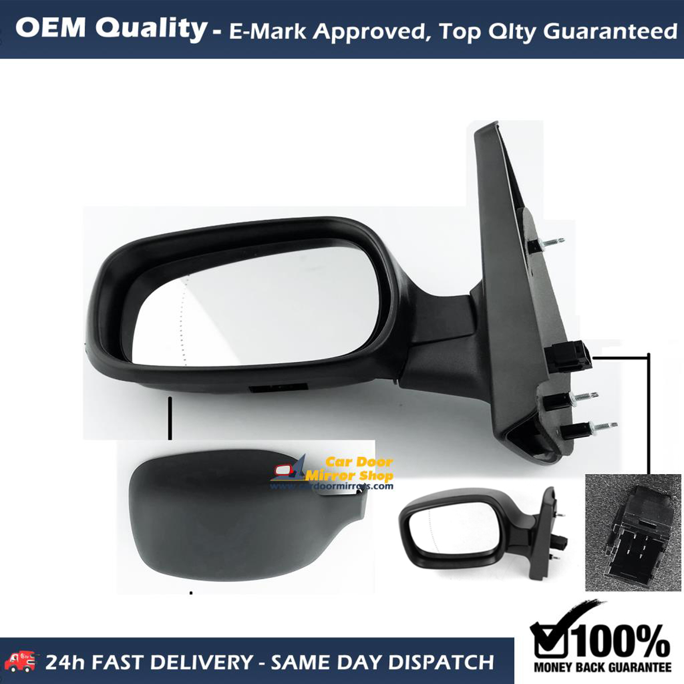 Nissan Kubistar Complete Wing Mirror Unit LEFT HAND ( UK Passenger Side ) 2003 to 2008 – Electric Wing Mirror Unit ( Medium Arm )