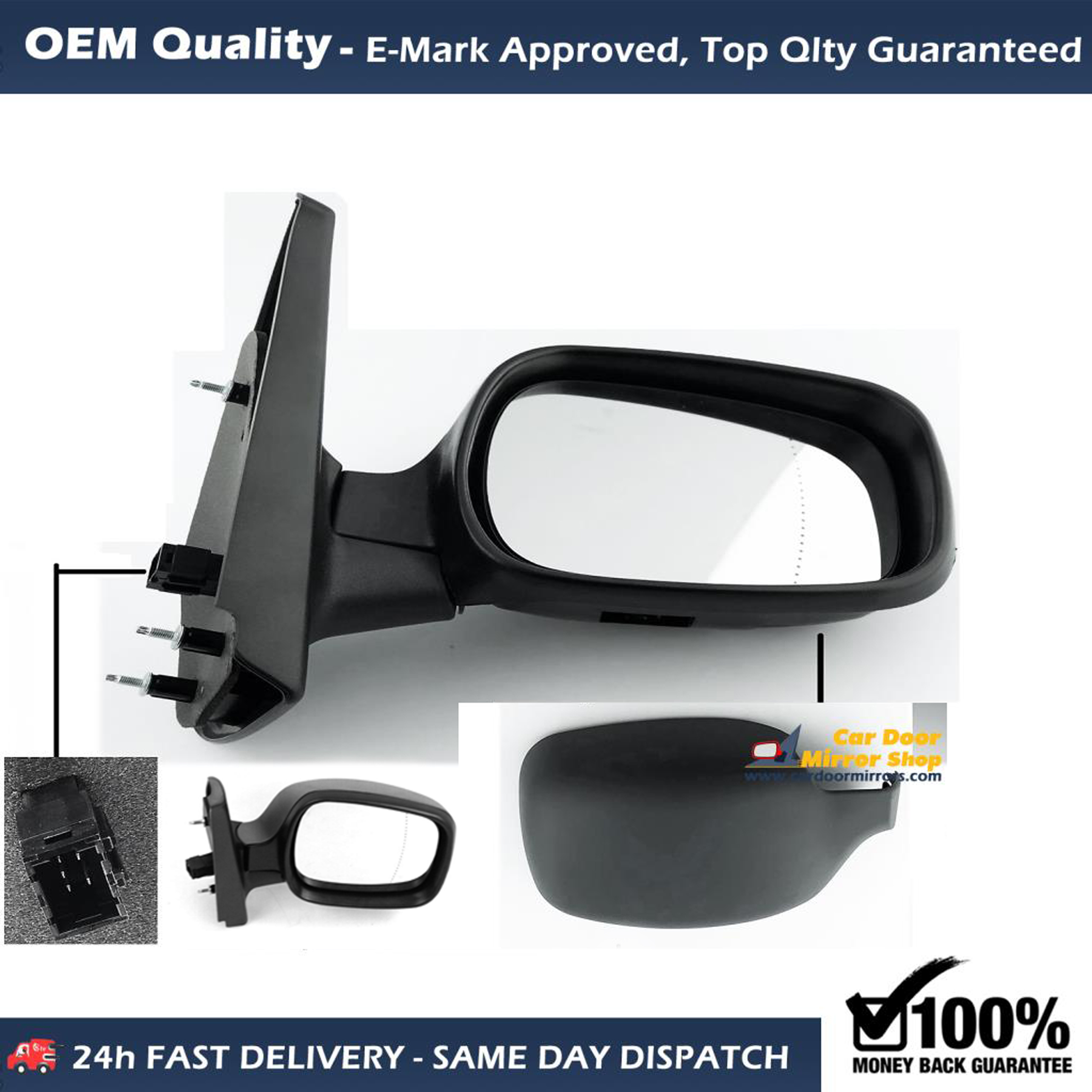 Nissan Kubistar Complete Wing Mirror Unit RIGHT HAND ( UK Driver Side ) 2003 to 2008 – Electric Wing Mirror Unit ( Medium Arm )