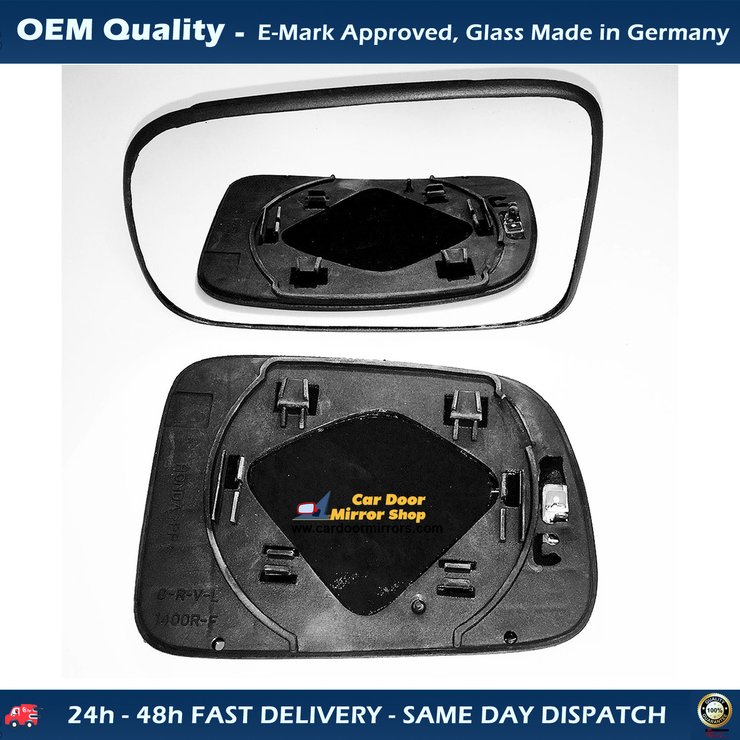 Honda CRV Wing Mirror Glass With Base LEFT HAND ( UK Passenger Side ) 1997 to 2002 – Heated Base Convex Mirror