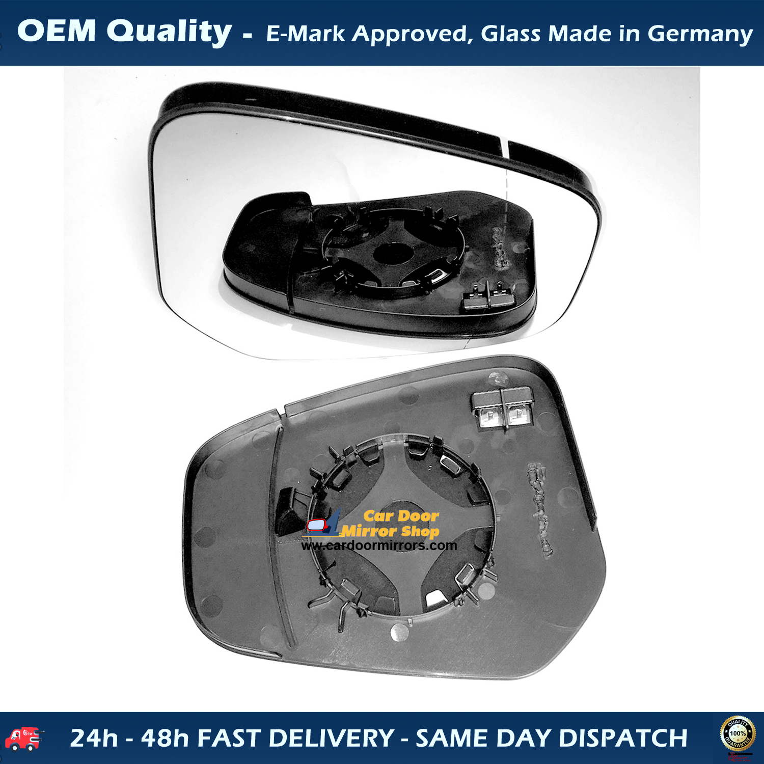 Ford Transit Tourneo Courier Wing Mirror Glass With Base RIGHT HAND ( UK Driver Side ) 2014 to 2020 – Heated Base Convex Mirror