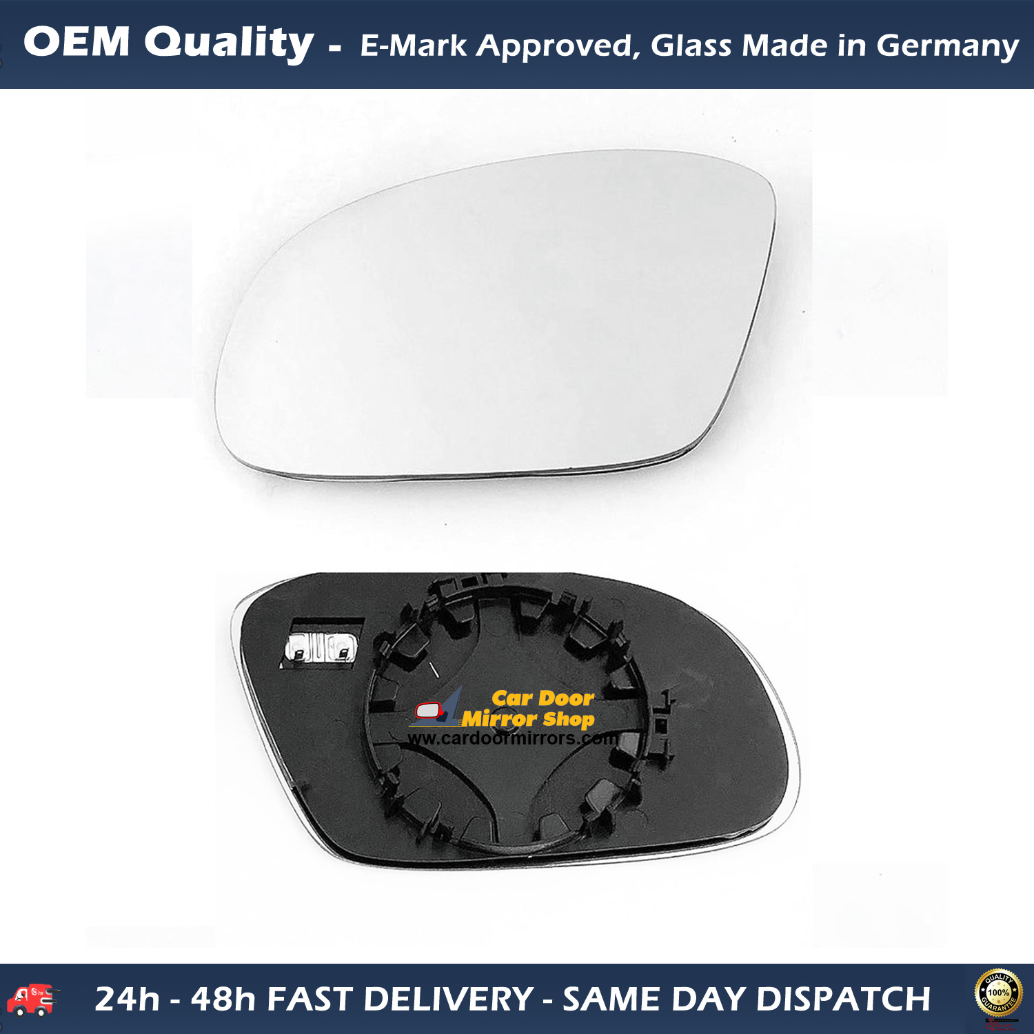 Volkswagen Beetle Wing Mirror Glass With Base LEFT HAND ( UK Passenger Side ) 2001 MAY to 2010 – Heated Base Convex Mirror