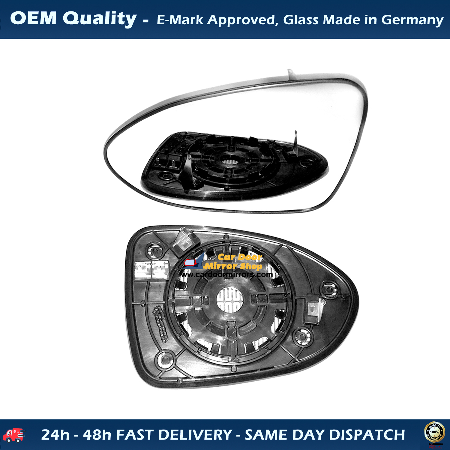 KIA Rio Wing Mirror Glass With Base LEFT HAND ( UK Passenger Side ) 2012 to 2016 – Heated Base Wide Angle Wing Mirror