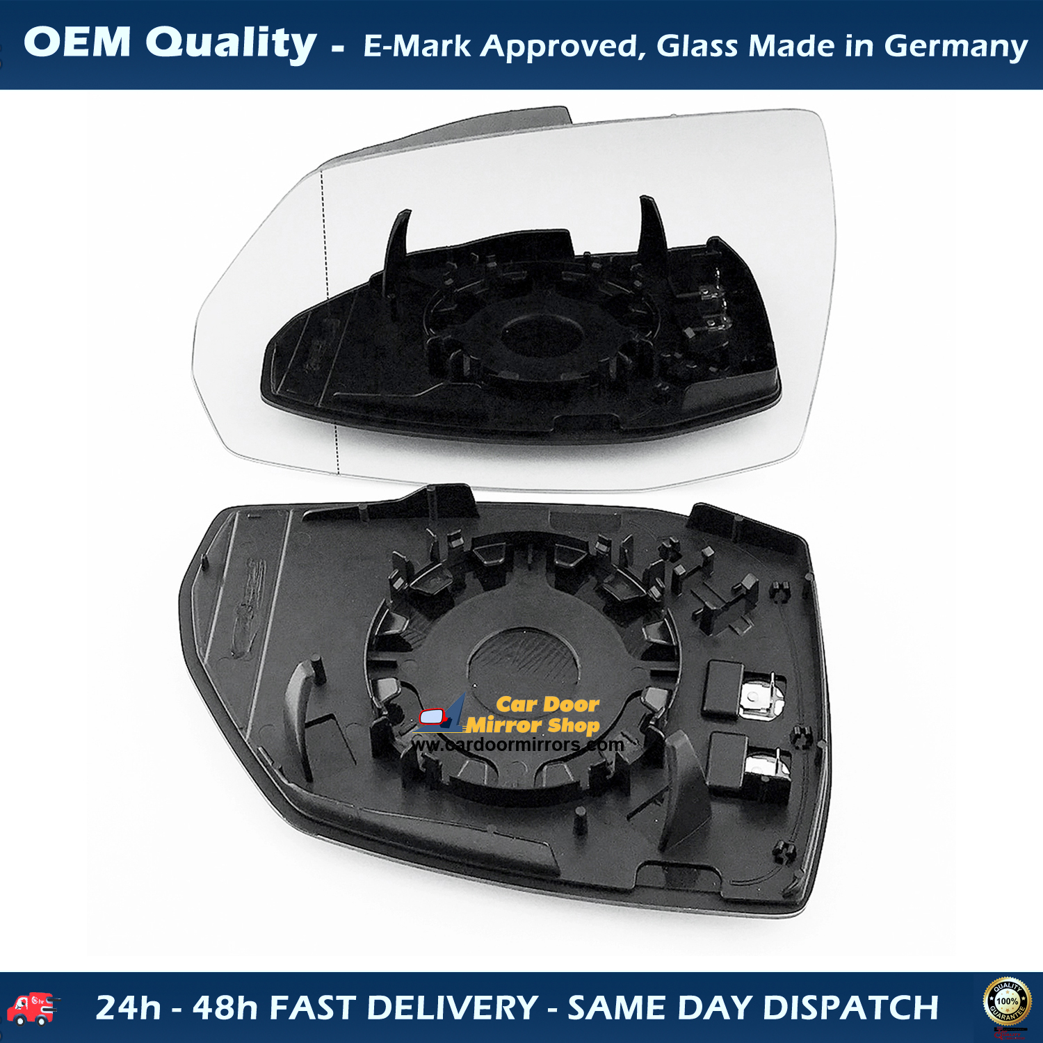 Audi Q7 Wing Mirror Glass With Base LEFT HAND ( UK Passenger Side ) 2015 to 2021 – Heated Base Wide Angle Wing Mirror