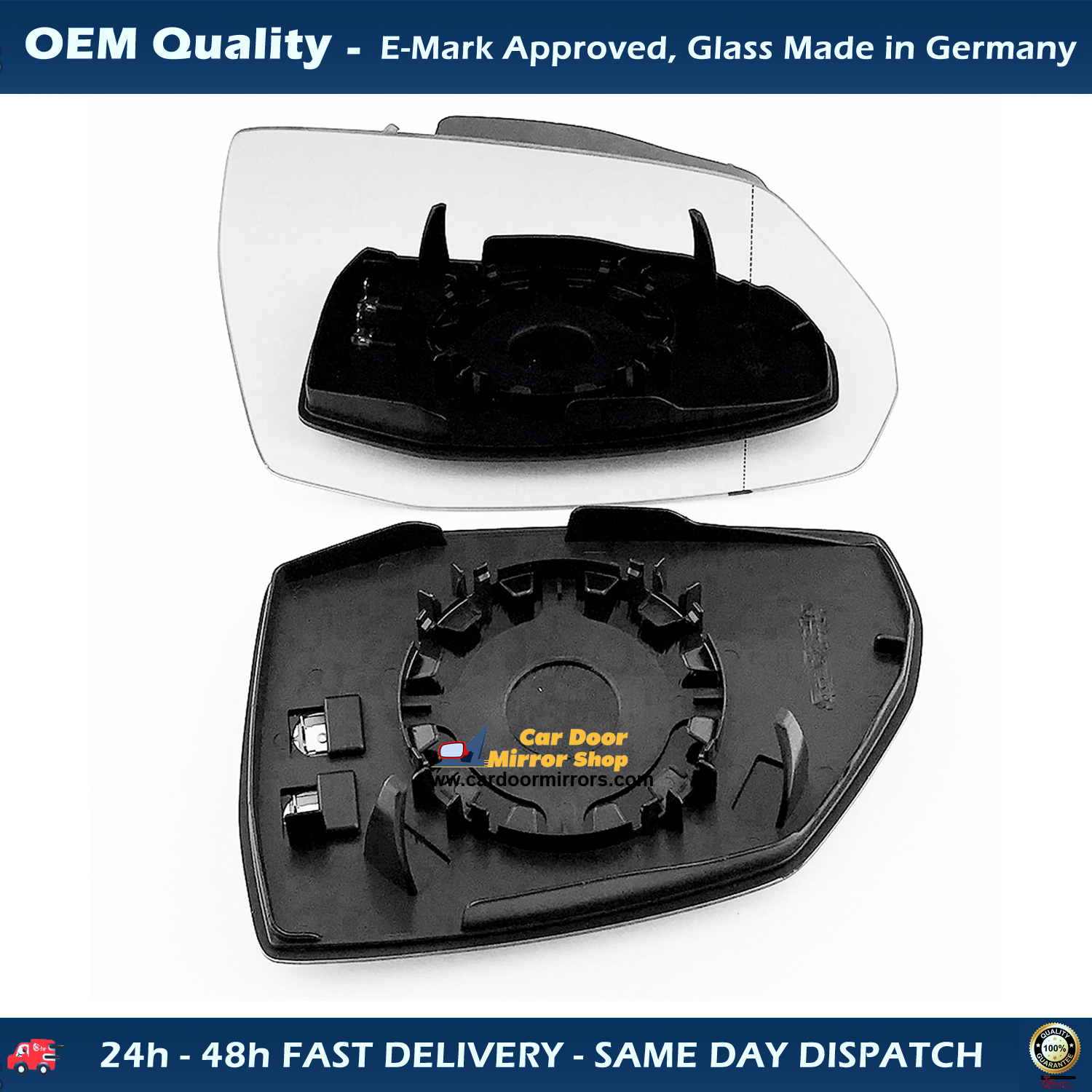 Audi Q7 Wing Mirror Glass With Base RIGHT HAND ( UK Driver Side ) 2015 to 2021 – Heated Base Wide Angle Wing Mirror