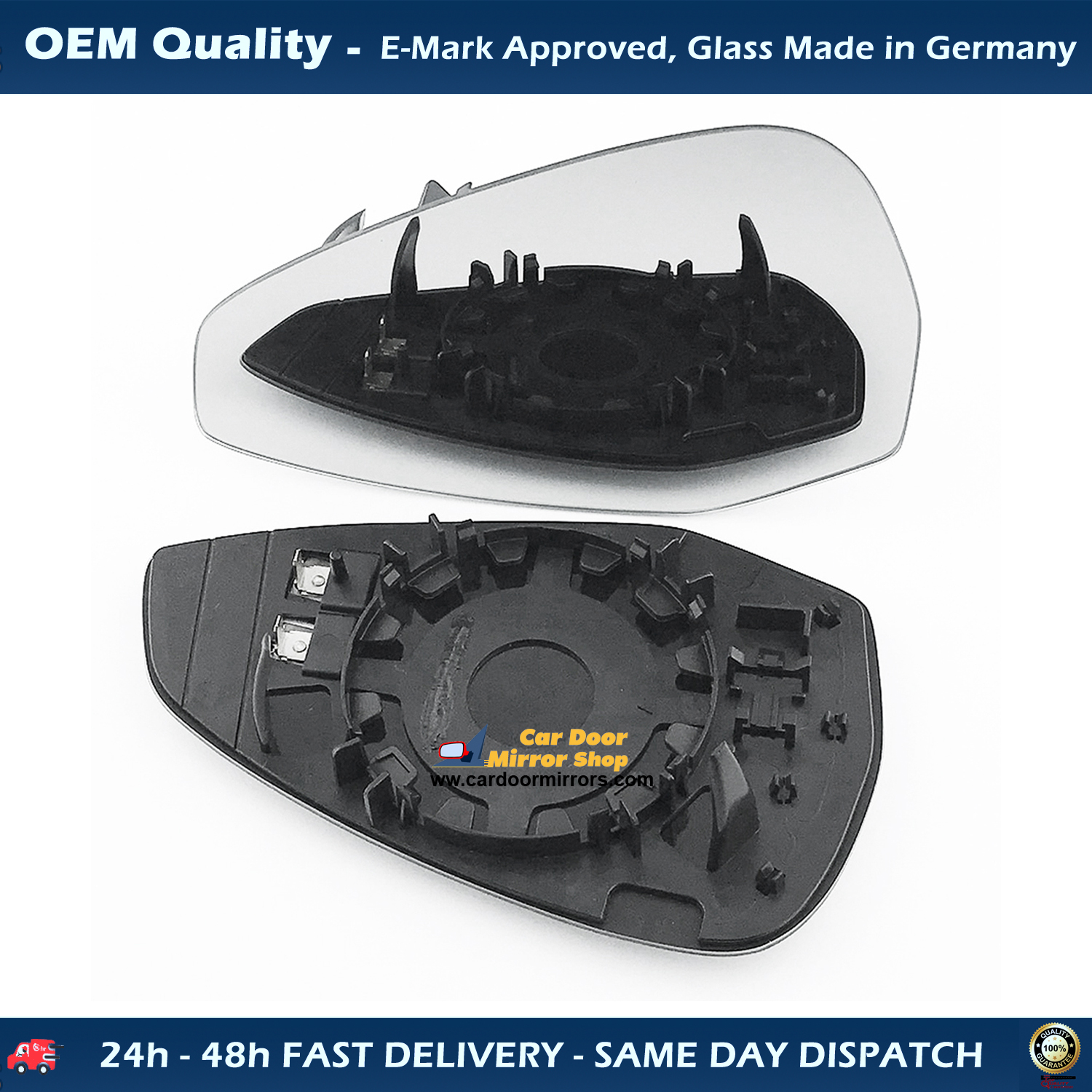 Audi A4 Wing Mirror Glass With Base LEFT HAND ( UK Passenger Side ) 2016 to 2020 – Heated Base Convex Mirror