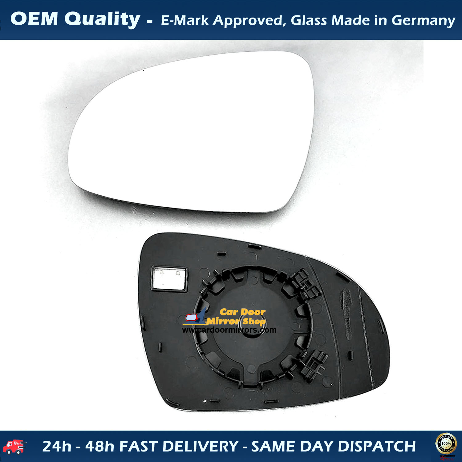 KIA Sportage Wing Mirror Glass With Base LEFT HAND ( UK Passenger Side ) 2016 to 2020 – Heated Base Convex Mirror