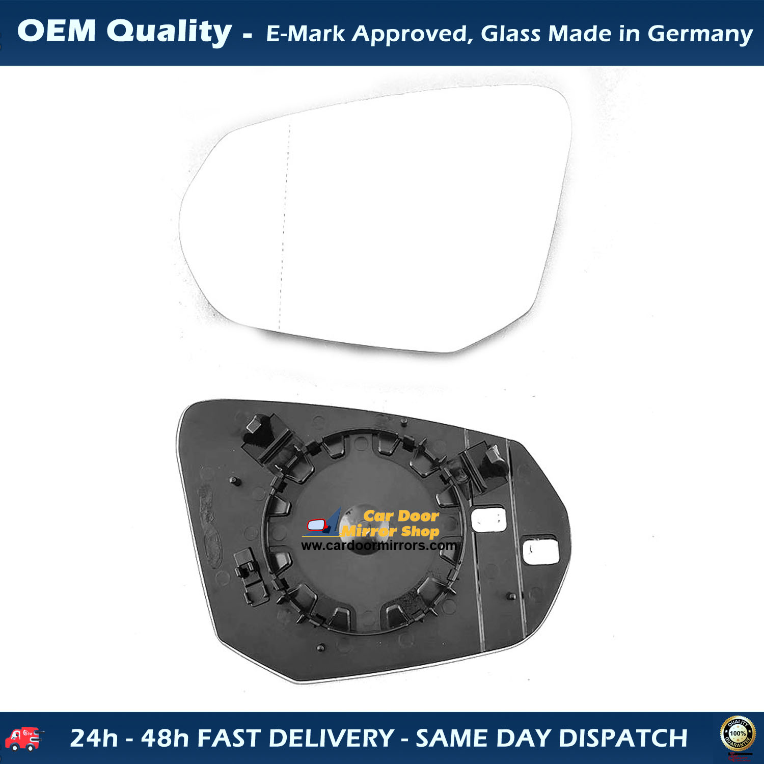 Audi Q3 Wing Mirror Glass With Base LEFT HAND ( UK Passenger Side ) 2018 to 2020 – Heated Base Wide Angle Wing Mirror