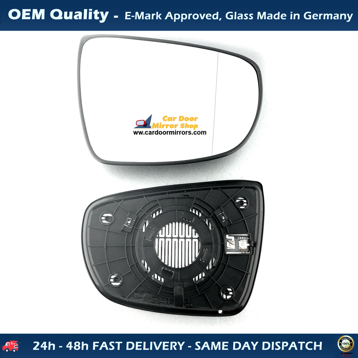 KIA Carens Wing Mirror Glass With Base RIGHT HAND ( UK Driver Side ) 2013 to 2018 – Heated Base Wide Angle Wing Mirror