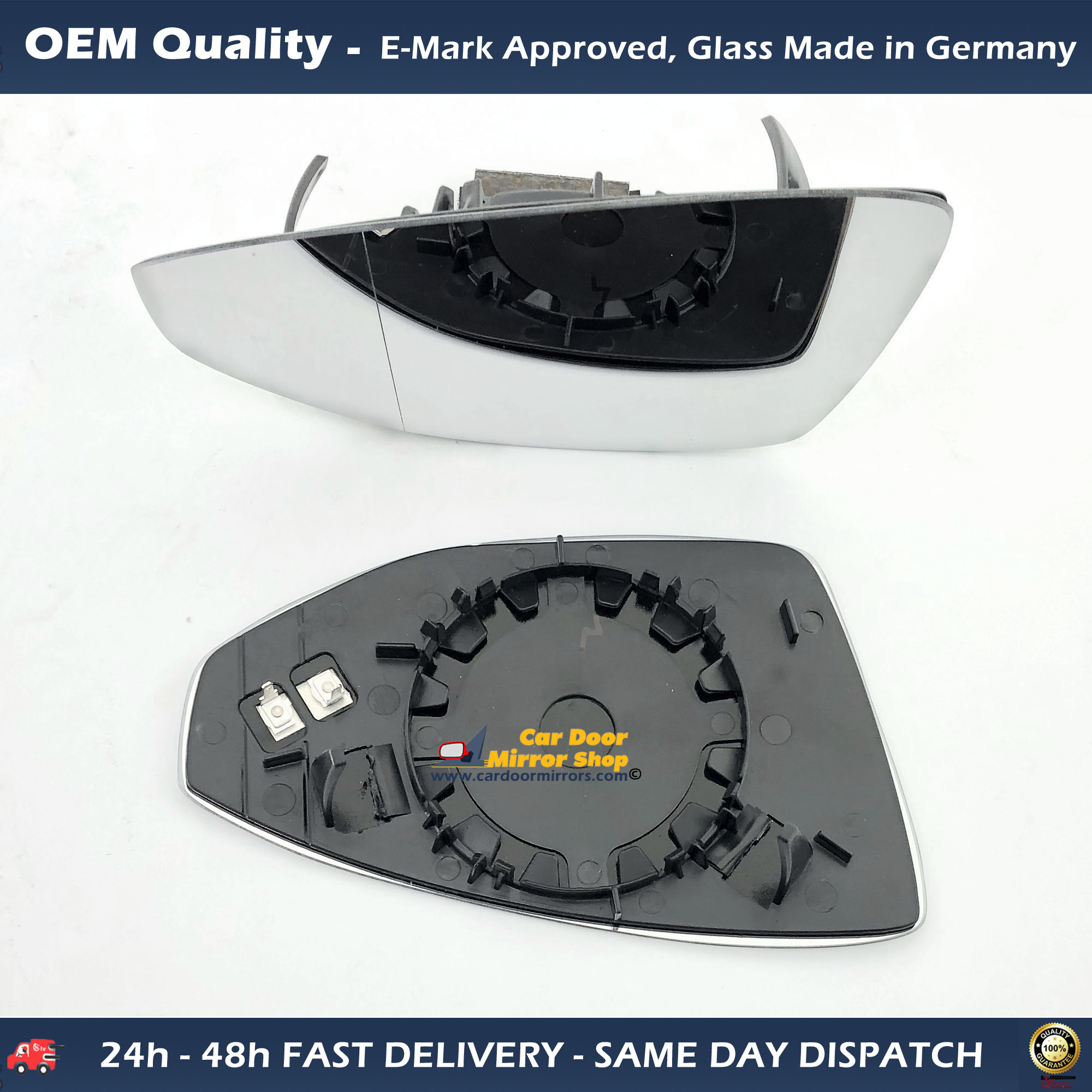 AUDI A7 Wing Mirror Glass with Base LEFT HAND ( UK Passenger Side ) 2017 to 2020 – Heated Base Wide Angle Wing Mirror