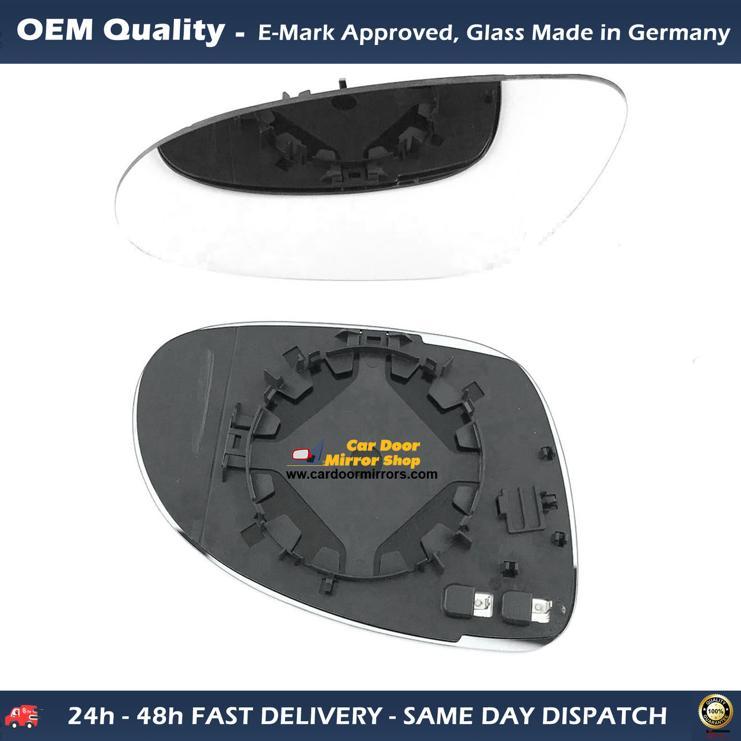 Volkswagen Golf Wing Mirror Glass With Base LEFT HAND ( UK Passenger Side ) 2004 to 2008 – Heated Base Convex Mirror
