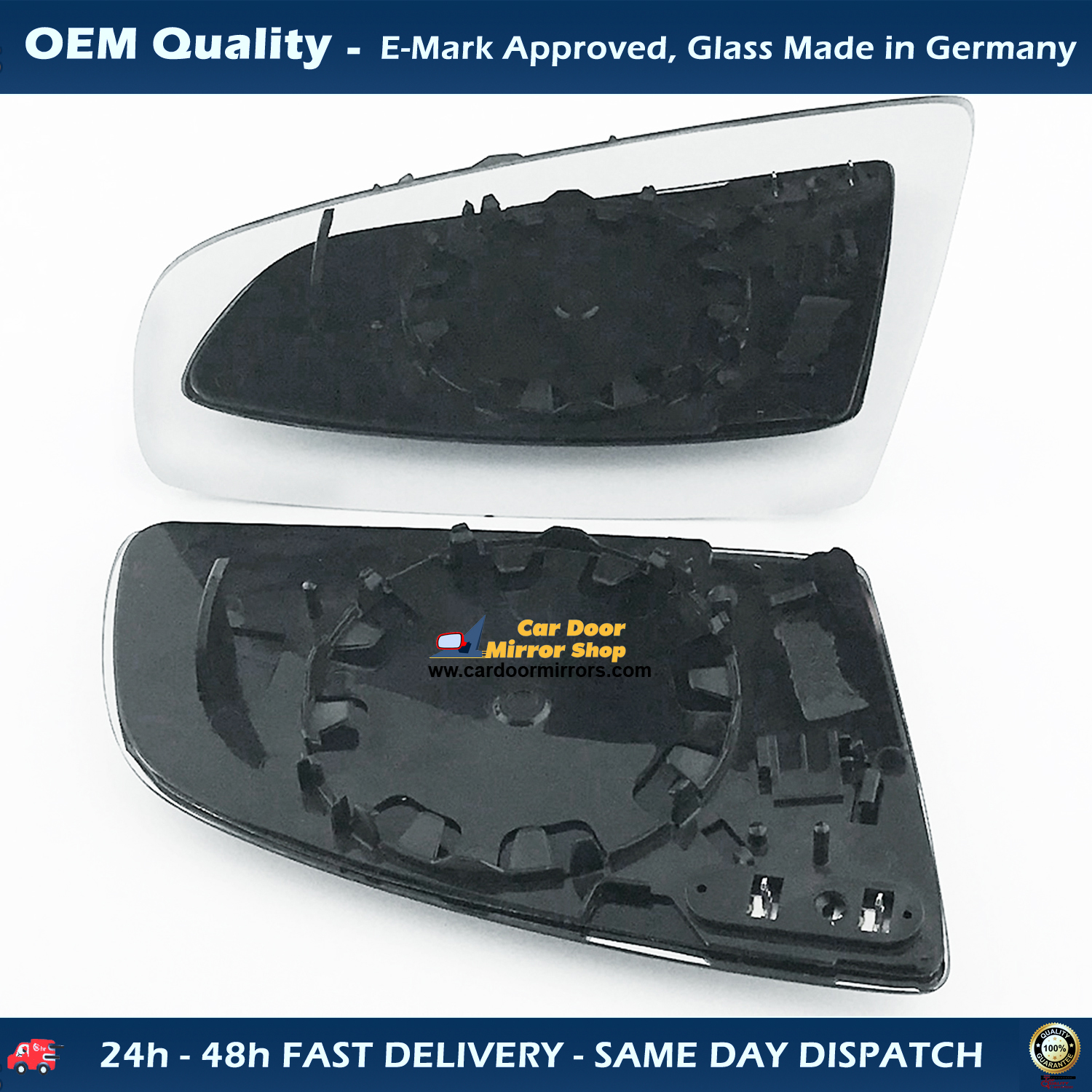 Audi A3 Wing Mirror Glass With Base LEFT HAND ( UK Passenger Side ) 2004 to 2007 – Heated Base Convex Mirror ( Cars With Non Indicators )