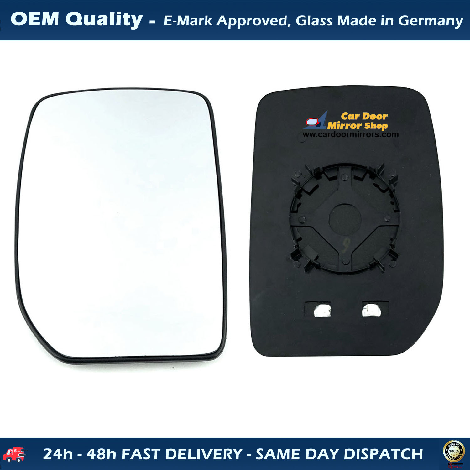 Ford Transit  Wing Mirror Glass With Base RIGHT HAND ( UK Driver Side ) 2000 to 2013 – Heated Base Convex Mirror