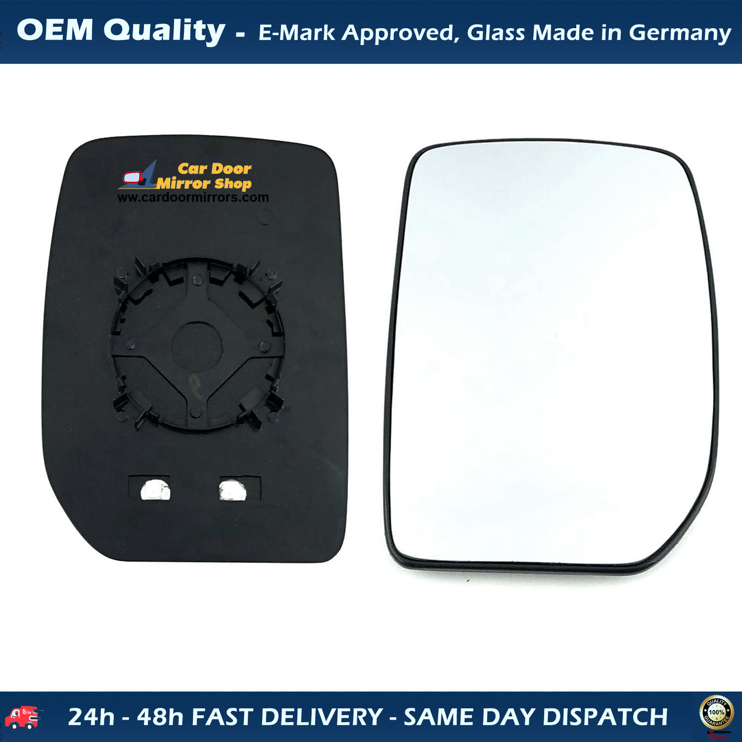 Ford Transit  Wing Mirror Glass With Base LEFT HAND ( UK Passenger Side ) 2000 to 2013 – Heated Base Convex Mirror