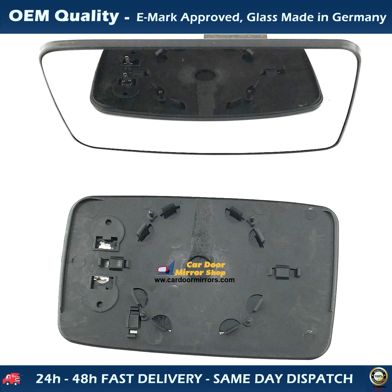 Volkswagen Golf Wing Mirror Glass With Base RIGHT HAND ( UK Driver Side ) 1992 to 1996 – Heated Base Convex Mirror