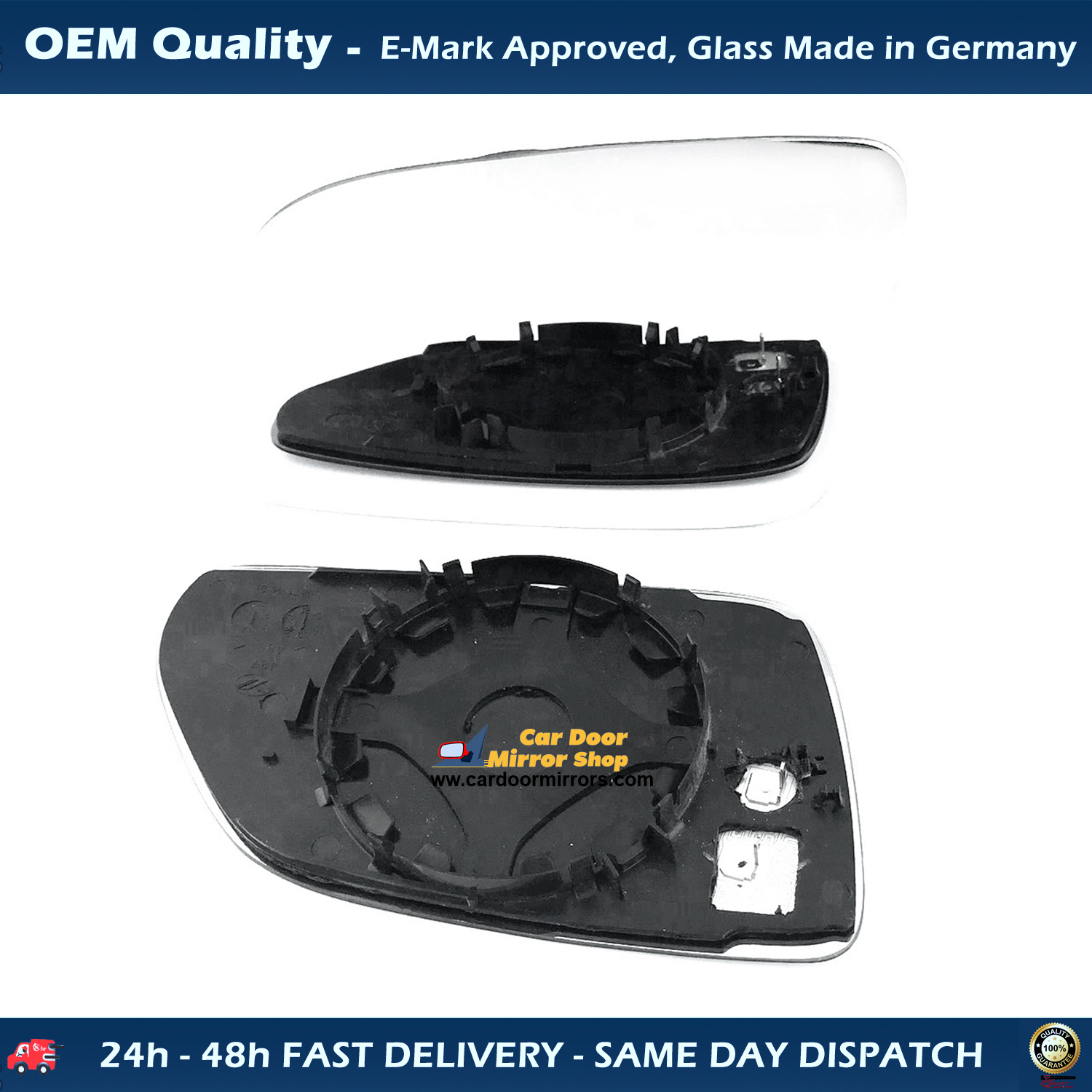 Volkswagen Polo Wing Mirror Glass With Base LEFT HAND ( UK Passenger Side ) 2005 to 2010 ( MK4 Facelift ) – Heated Base Convex Mirror