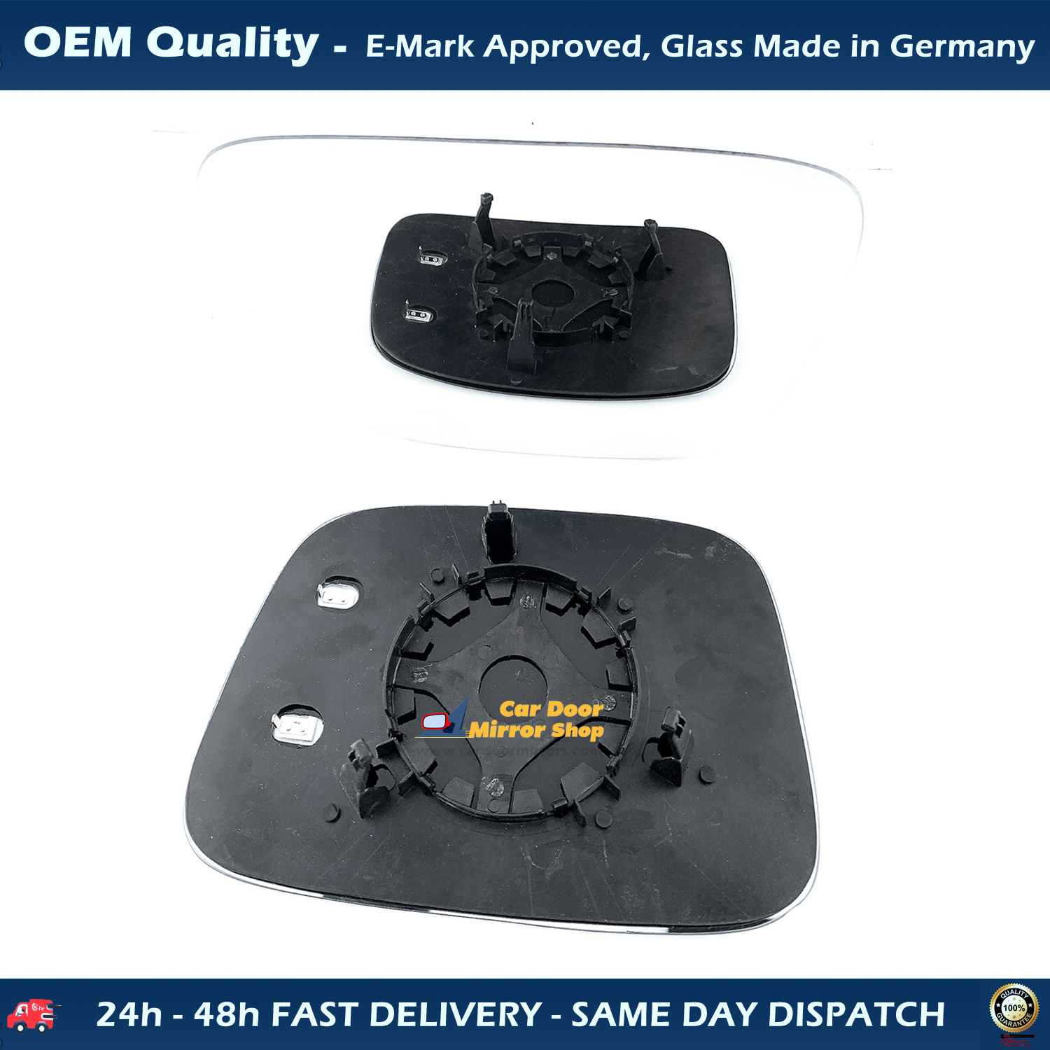 Volkswagen Caddy Wing Mirror Glass With Base LEFT HAND ( UK Passenger Side ) 2004 to 2016 – Heated Base Convex Mirror