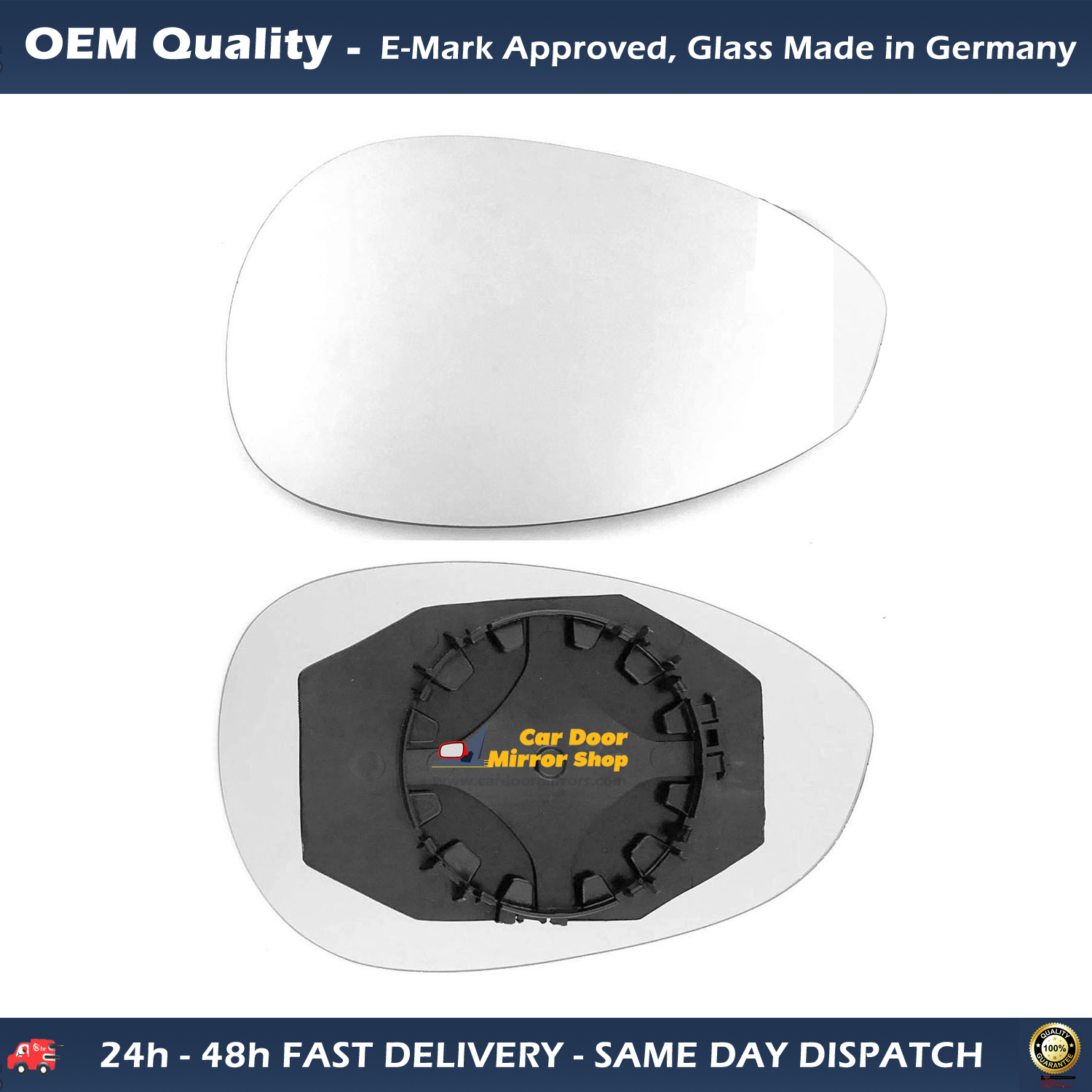 FIAT 500 Wing Mirror Glass With Base LEFT HAND ( UK Passenger Side ) 2007 to 2018 – Heated Base Convex Mirror