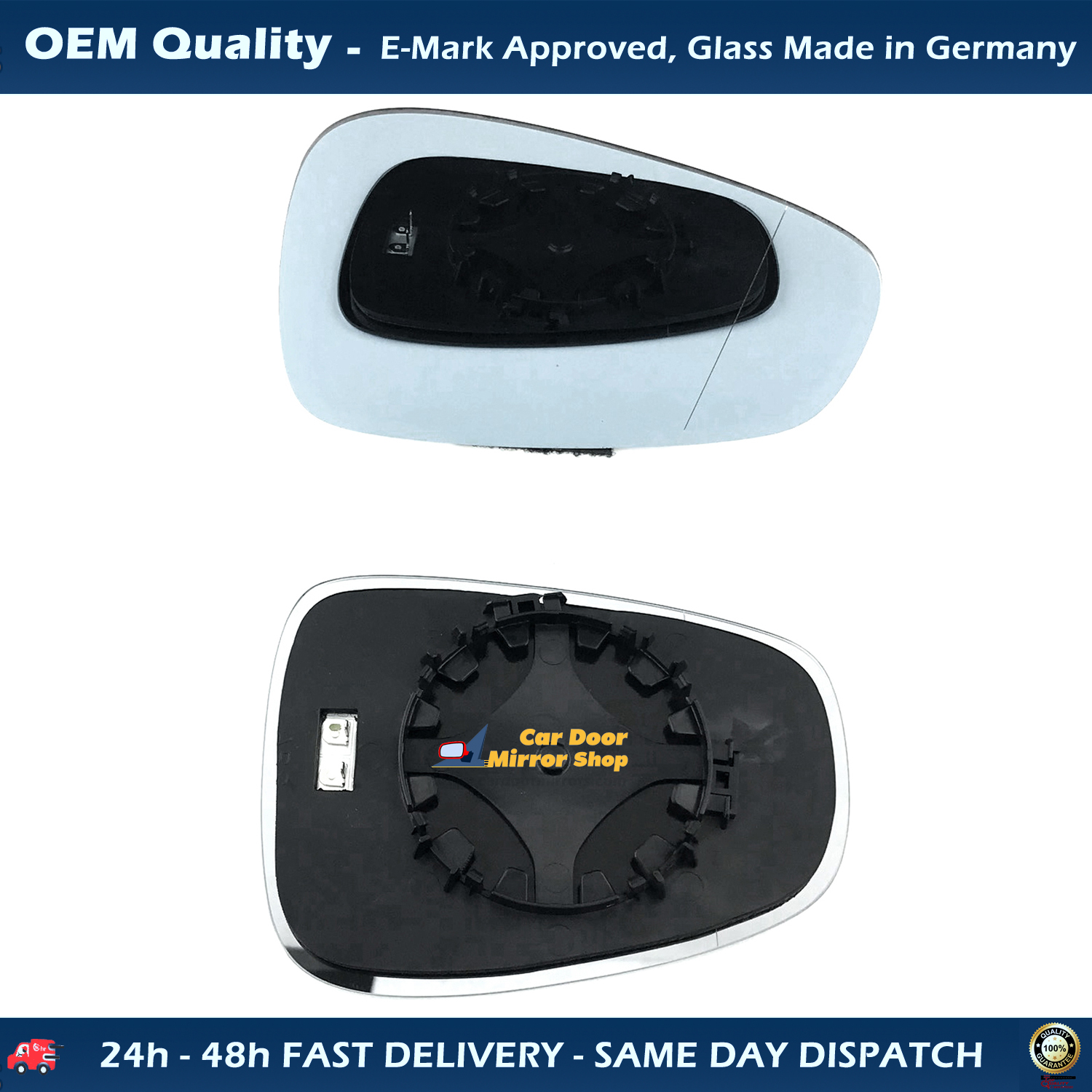 Alfa Romeo Mito Wing Mirror Glass With Base RIGHT HAND ( UK Driver Side ) 2010 to 2020 – Heated Base Wide Angle Wing Mirror ( Blue Tinted )