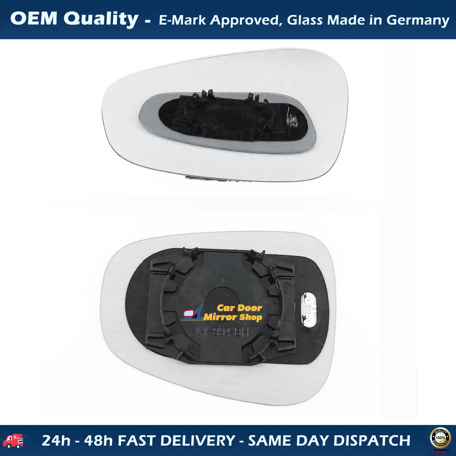 Alfa Romeo Mito Wing Mirror Glass With Base LEFT HAND ( UK Passenger Side ) 2010 to 2020 – Heated Base Convex Wing Mirror ( Blue Tinted )