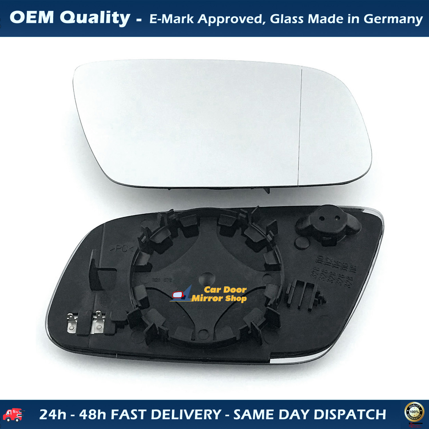 Audi A6 Wing Mirror Glass With Base RIGHT HAND ( UK Driver Side ) 1995 to 2003 – Heated Base Wide Angle Wing Mirror