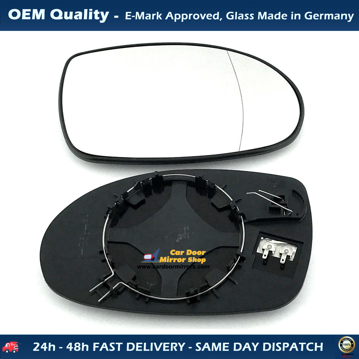 Citroen C5 Wing Mirror Glass With Base RIGHT HAND ( UK Driver Side ) 2001 to 2007 – Heated Base Wide Angle Wing Mirror