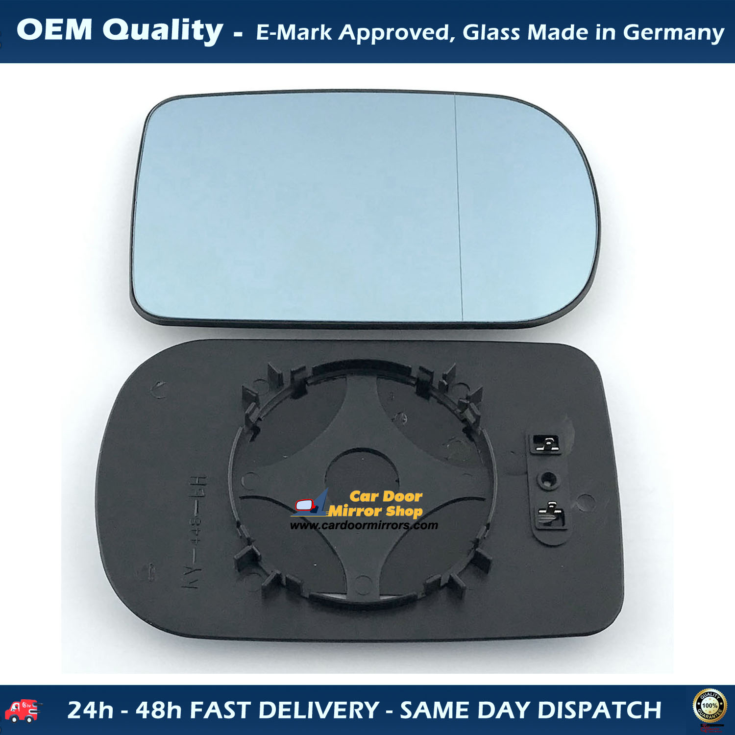 BMW 5 Series Wing Mirror Glass With Base RIGHT HAND ( UK Driver Side ) 1996 to 2003 – Heated Base Wide Angle Wing Mirror ( Blue Tinted )
