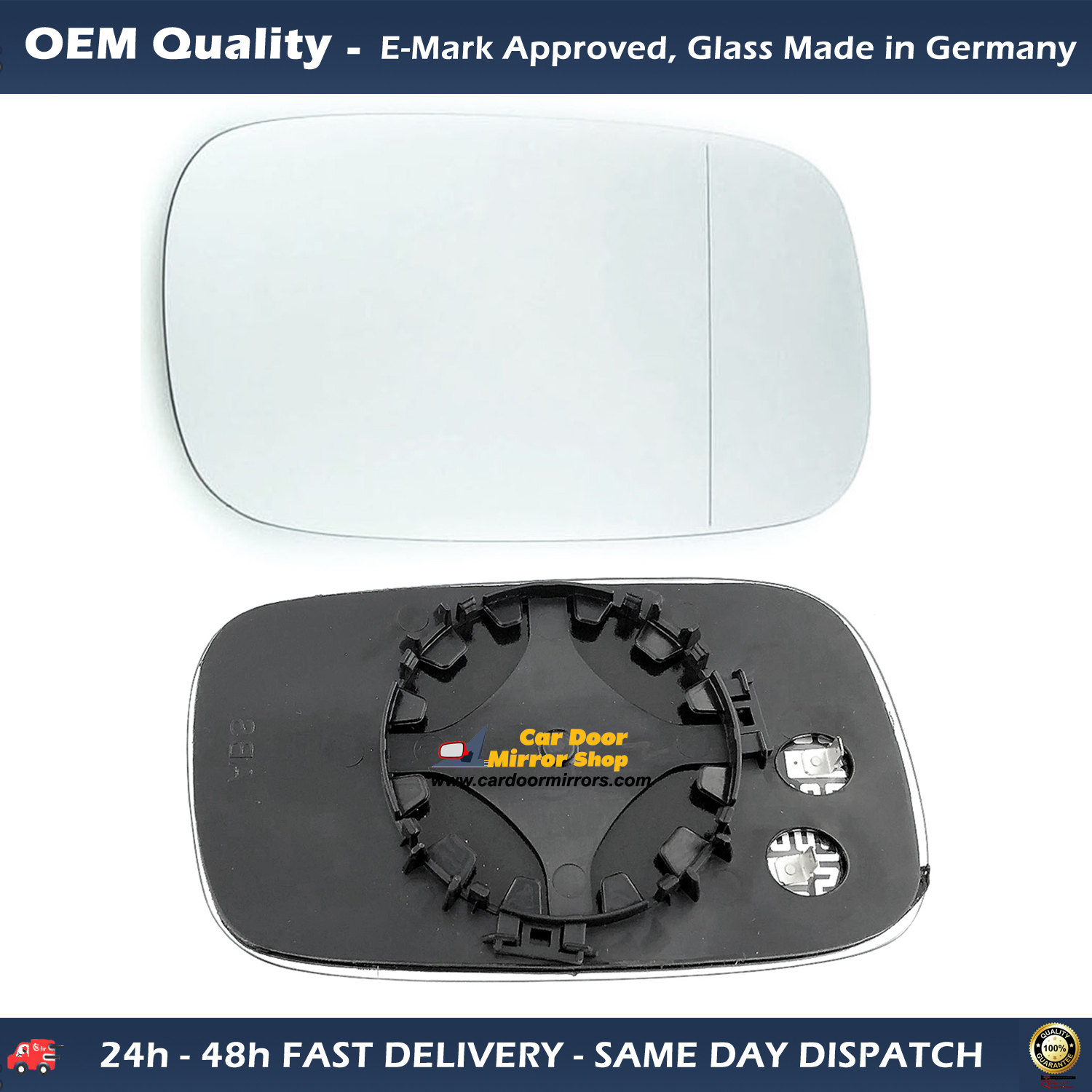 Saab 9~5 Wing Mirror Glass With Base RIGHT HAND ( UK Driver Side ) 1997 to 2002 – Heated Base Wide Angle Wing Mirror