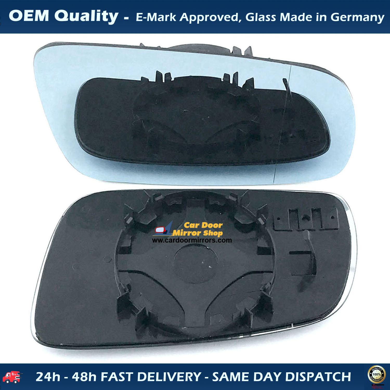 Audi A8 Wing Mirror Glass With Base RIGHT HAND ( UK Driver Side ) 1994 to 2002 – Non-Heated Base Convex Wing Mirror ( Blue Tinted )