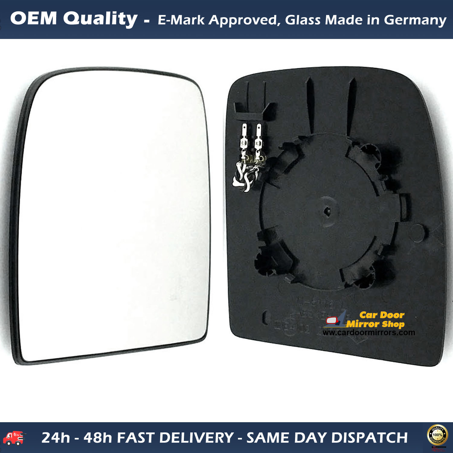 Citroen Dispatch Wing Mirror Glass With Base LEFT HAND ( UK Passenger Side ) 2007 to 2015 – Heated Base Convex Wing Mirror ( Twin Glass Version Mirror )