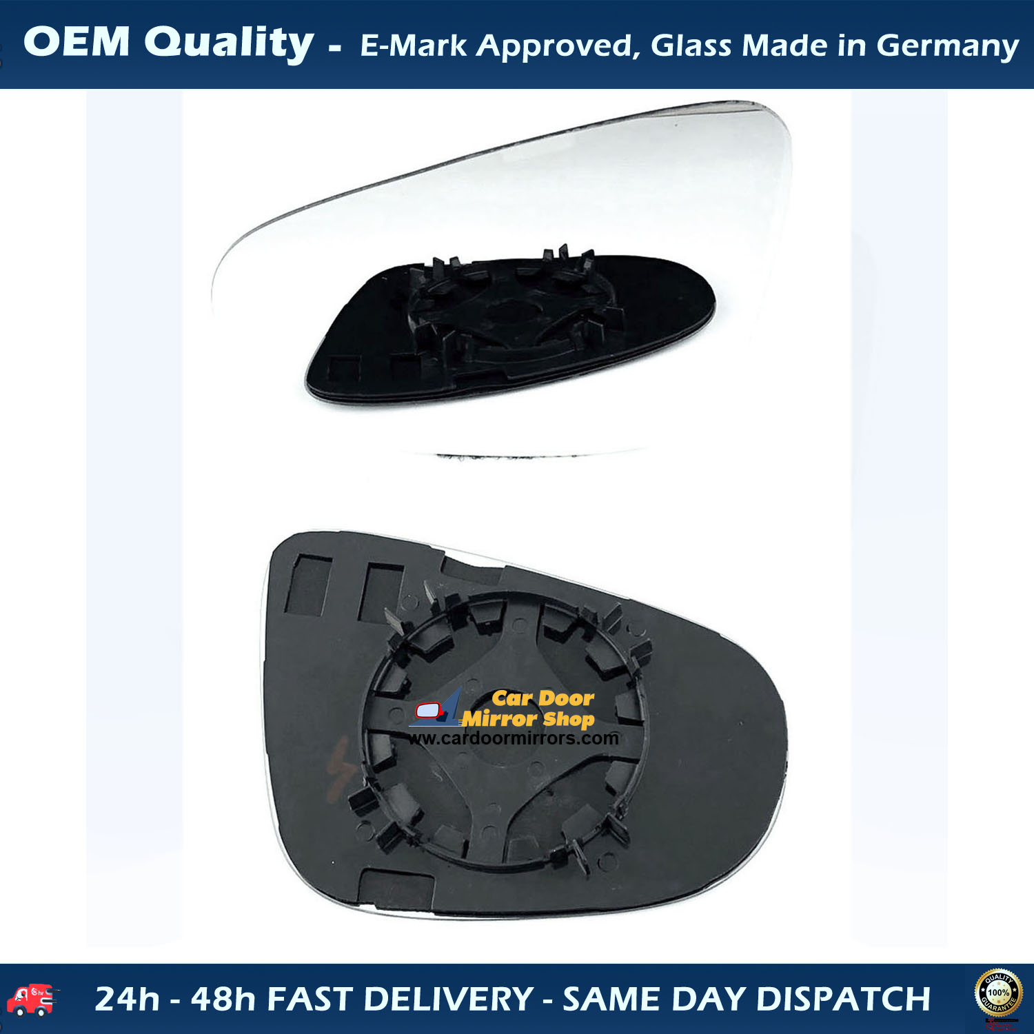 Volkswagen Golf Cabriolet Wing Mirror Glass With Base RIGHT HAND ( UK Driver Side ) 2012 to 2016 MAY – Non-Heated Base Wide Angle Wing Mirror