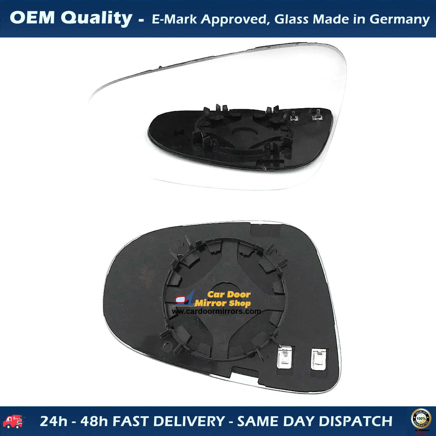 Volkswagen Golf Wing Mirror Glass With Base LEFT HAND ( UK Passenger Side ) 2009 to 2013 – Heated Base Convex Mirror