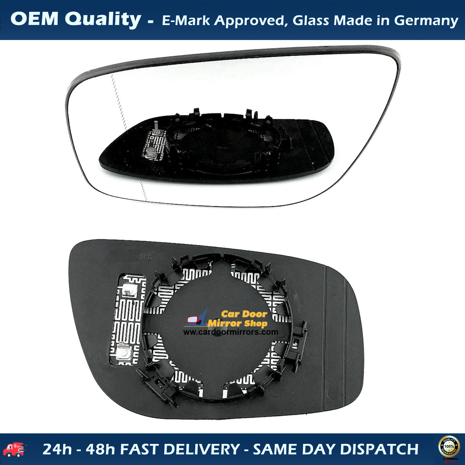 Mercedes E Class Wing Mirror Glass With Base LEFT HAND ( UK Passenger Side ) 2007 to 2009 – Heated Base Wide Angle Wing Mirror ( W211 )