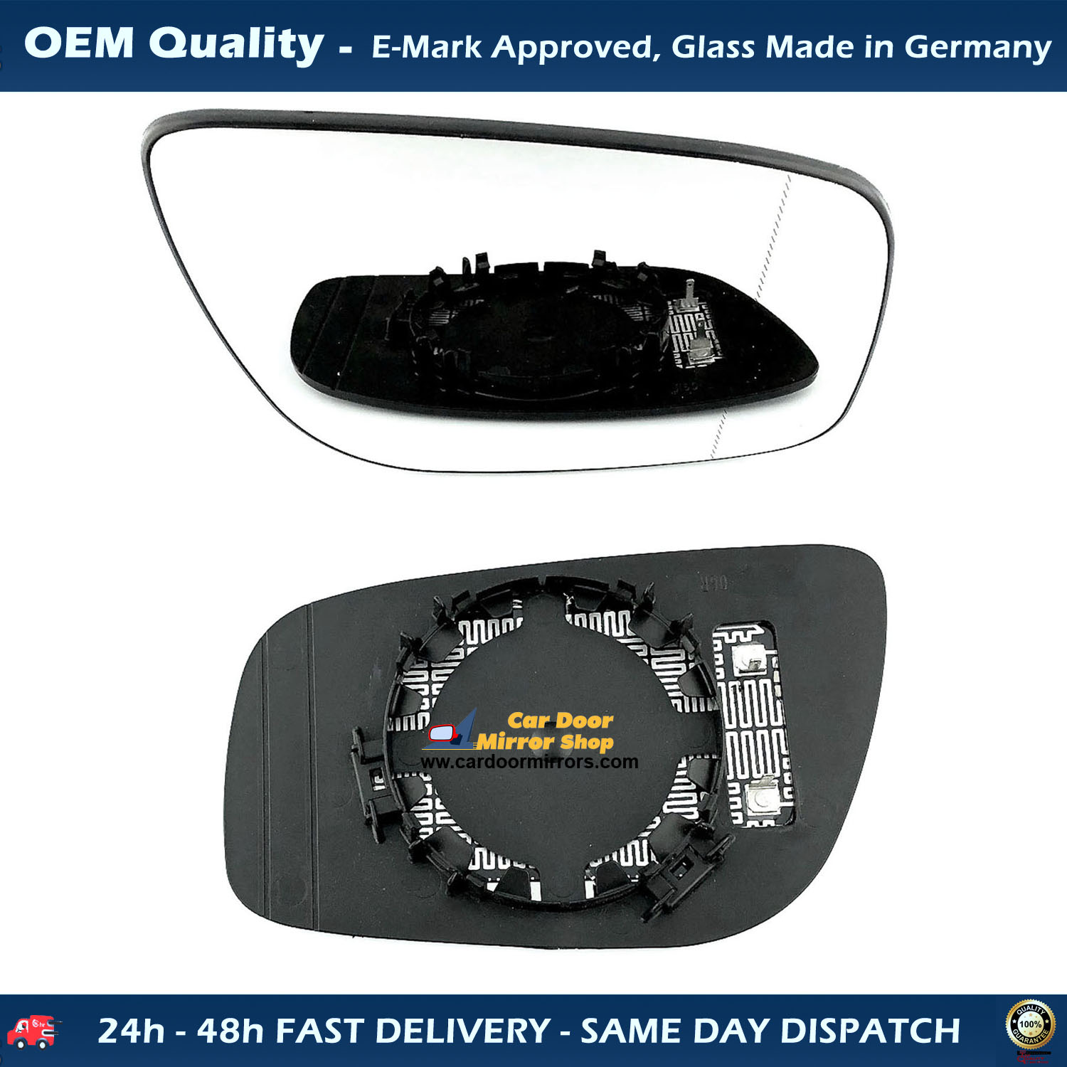 Mercedes E Class Wing Mirror Glass With Base RIGHT HAND ( UK Driver Side ) 2007 to 2009 – Heated Base Wide Angle Wing Mirror ( W211 )