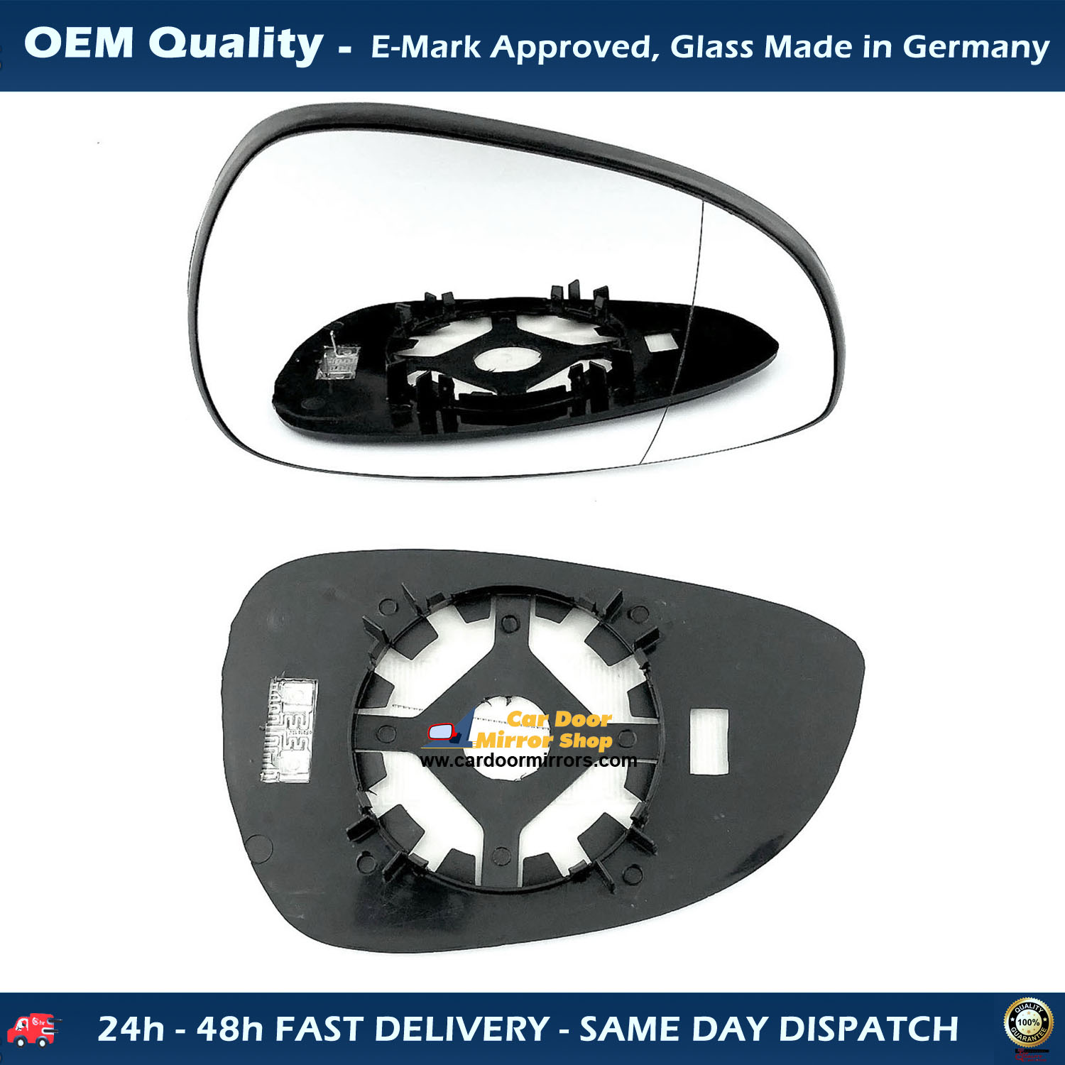 Ford Fiesta Wing Mirror Glass With Base LEFT HAND ( UK Passenger Side ) 2008 to 2012 – Heated Base Wide Angle Wing Mirror