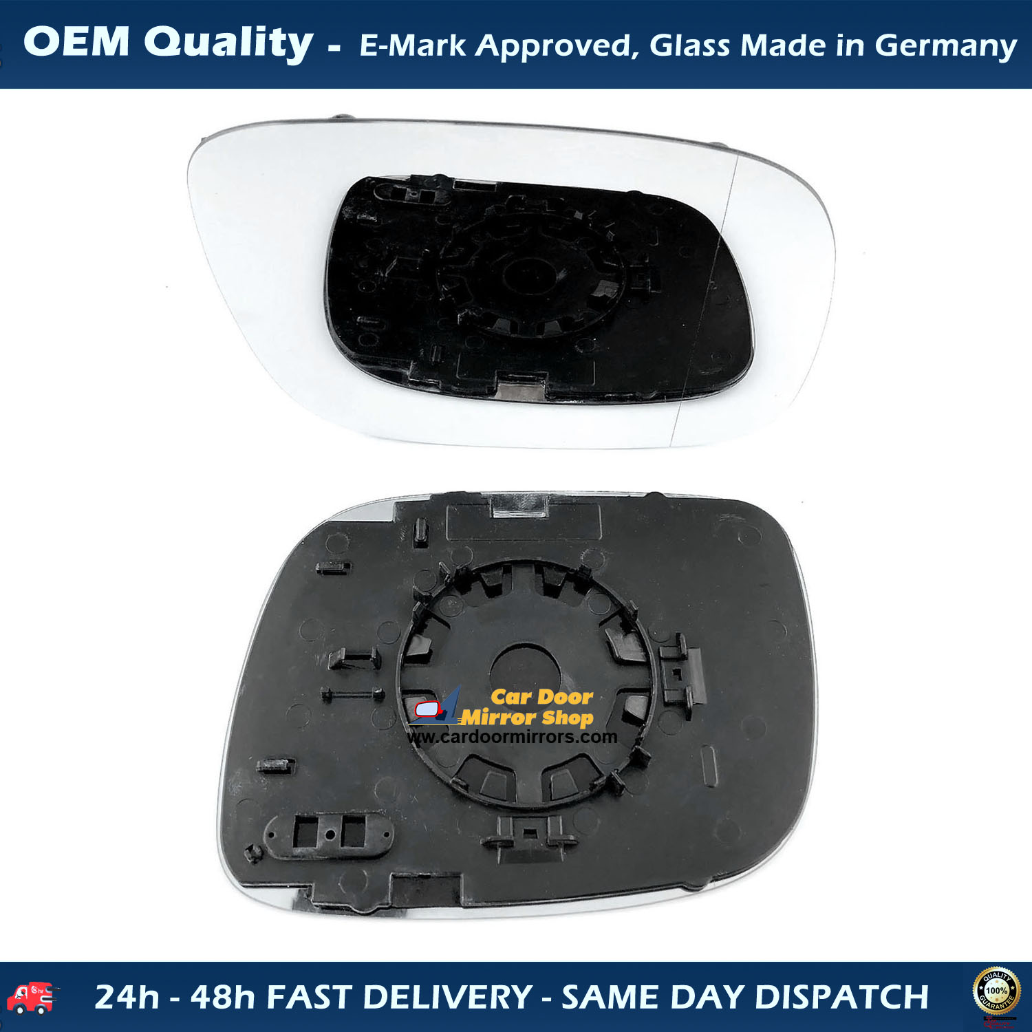 Volkswagen Touareg Wing Mirror Glass With Base RIGHT HAND ( UK Driver Side ) 2003 to 2006  – Non-Heated Base Wide Angle Wing Mirror