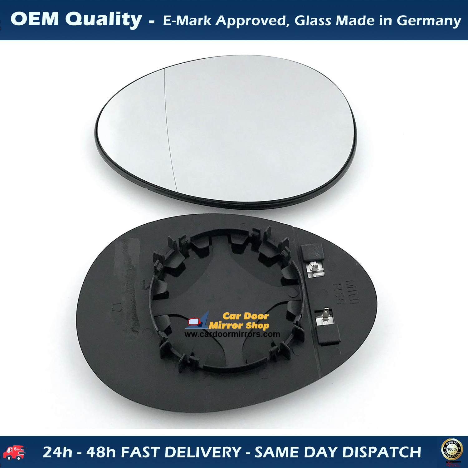 BMW Mini CulbMan R55 2006 to 2015 Wing Mirror Glass With Base LEFT HAND ( UK Passenger Side ) 2006 to 2015 – Heated Base Wide Angle Wing Mirror