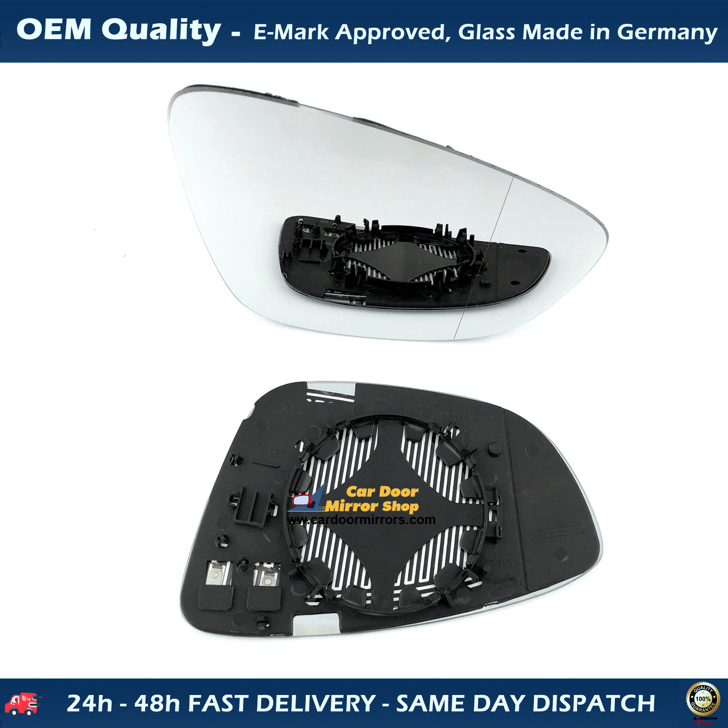 Volkswagen EOS Wing Mirror Glass With Base RIGHT HAND ( UK Driver Side ) 2009 to 2015 – Heated Base Wide Angle Wing Mirror
