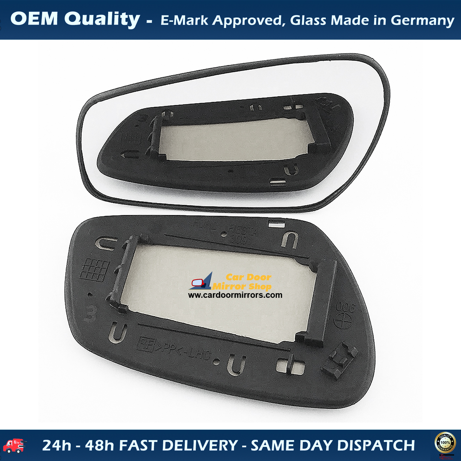 Ford Fiesta Wing Mirror Glass With Base LEFT HAND ( UK Passenger Side ) 2001 to 2008 – Non-Heated Base Convex Mirror ( Oblong fitting )