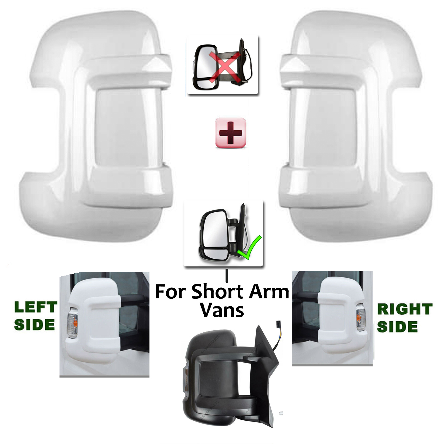 Citroen  Jumpy Wing Mirror Cover Protectors LEFT and RIGHT (PAIR ) 2006 to 2021 – Gloss White Wing Mirror Cover Protector With Arms ( LONG Arm Vans )