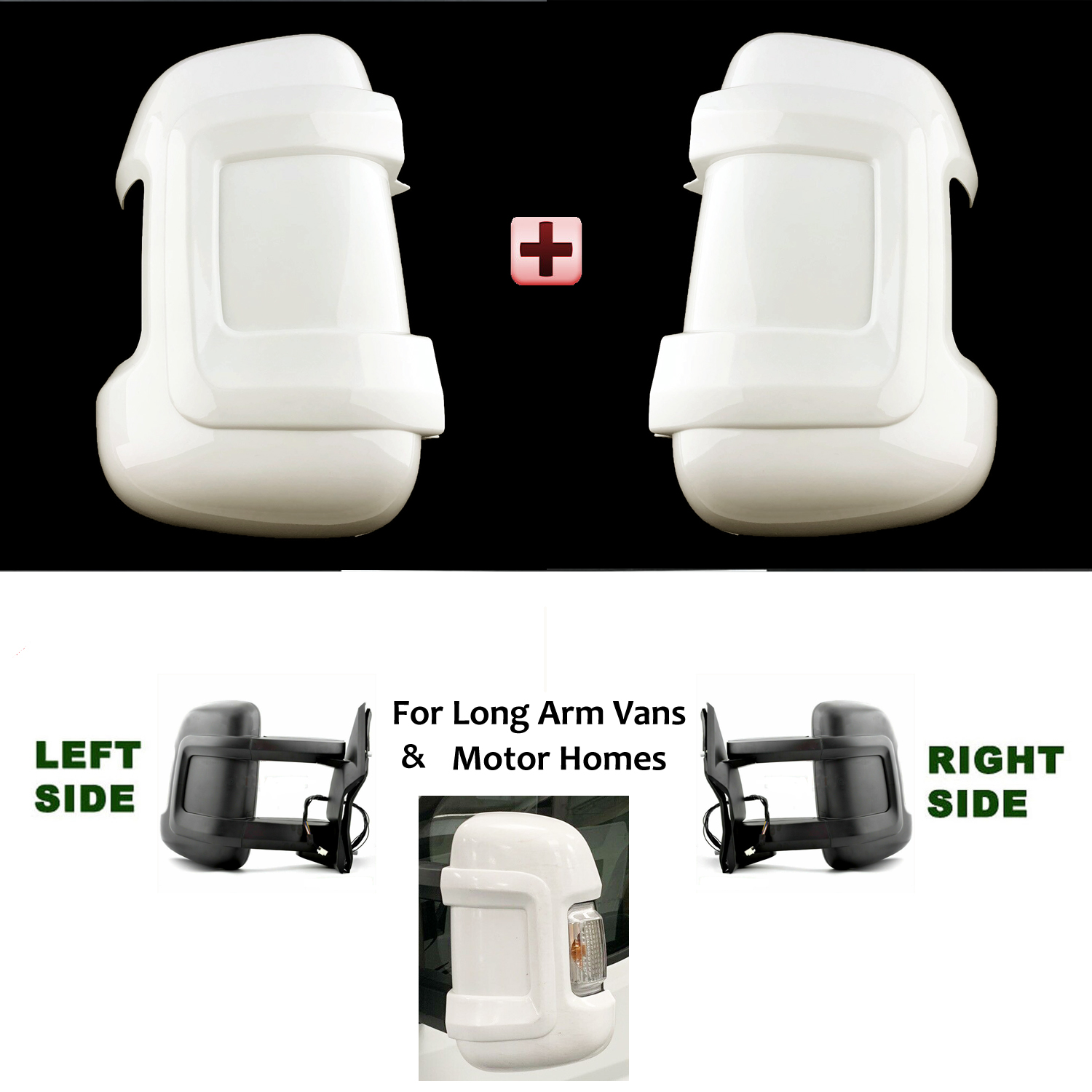 Citroen  Jumpy Wing Mirror Cover Protectors LEFT and RIGHT (PAIR ) 2006 to 2021 – Gloss White Wing Mirror Cover WHITE Protector With Arms ( FOR LONG Arm Vans )