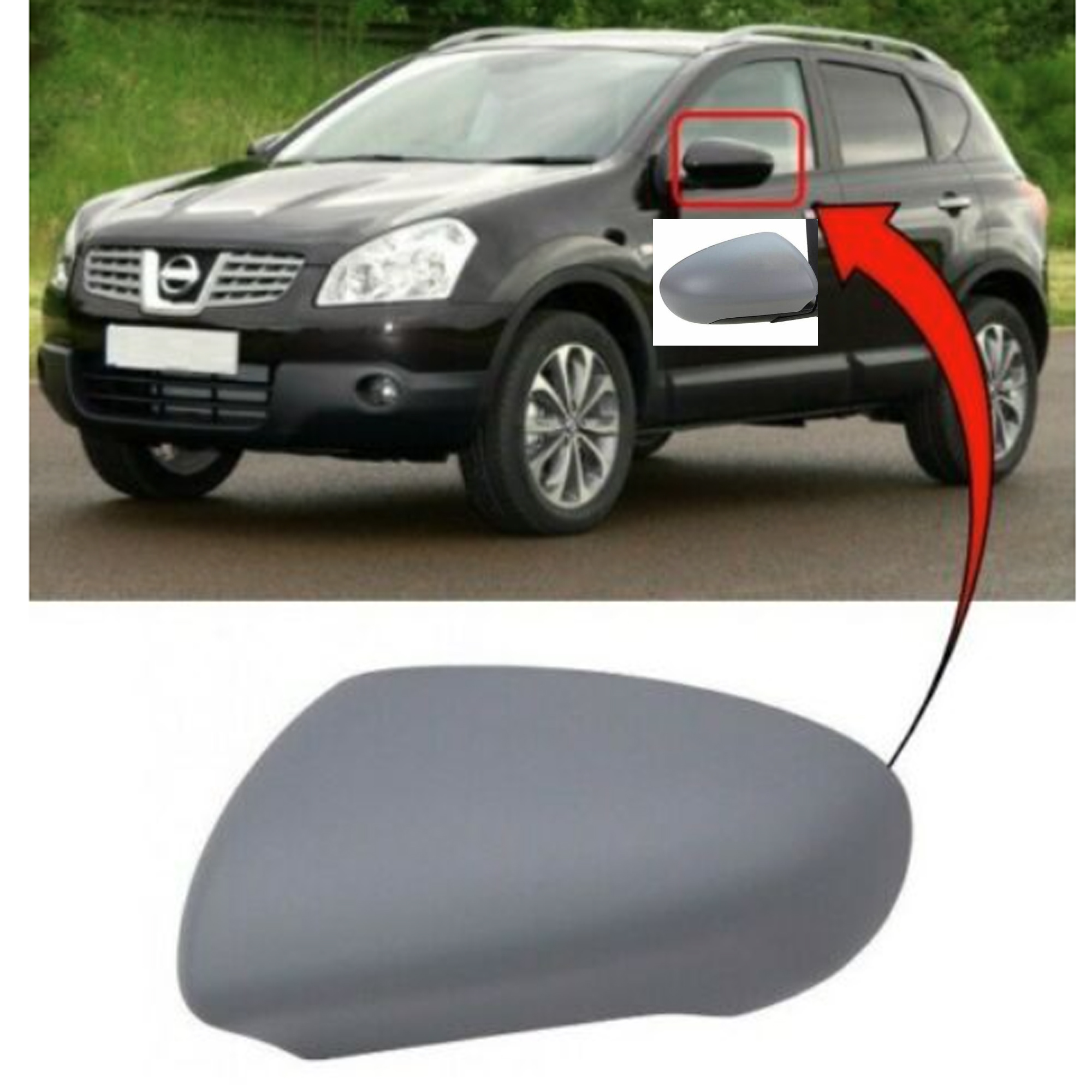 Nissan Qashqai Wing Mirror Cover LEFT HAND ( UK Passenger Side ) 2006 to 2013 – Wing Mirror Cover ( Primed – Paintable Fits for J10 Model )